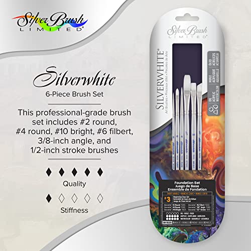 Silver Brush Limited SW-1522S Silverwhite Beginning Class Set, Paintbrushes for Watercolor, Gouache, Inks, Dyes, Fluid, & Flow Acrylic, Set of 6, Short Handle - style: 6 Pc, Beginning Class Set