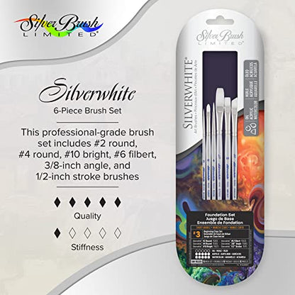 Silver Brush Limited SW-1522S Silverwhite Beginning Class Set, Paintbrushes for Watercolor, Gouache, Inks, Dyes, Fluid, & Flow Acrylic, Set of 6, Short Handle - style: 6 Pc, Beginning Class Set