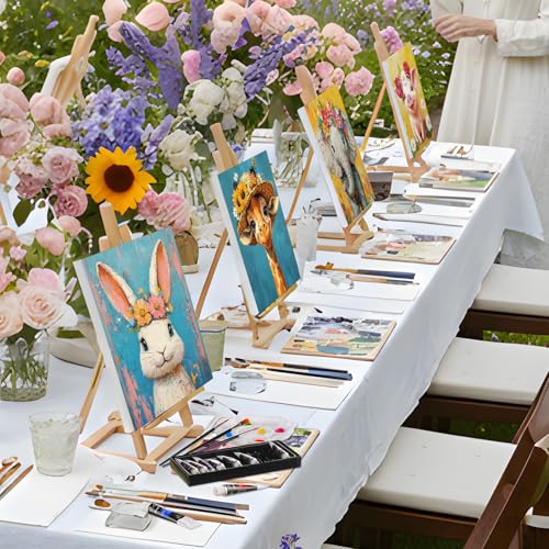 Cholemy 36 Pcs Paint and Sip Kit for Adults 8''x10'' Pre Drawn Canvas for Painting DIY Afro Acrylic Painting Kit Wood Easel Brushes Date Night Bulk for Summer 4th of July Party Gift(Flower Animals) - style: Flower Animals