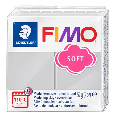 STAEDTLER FIMO Soft Polymer Oven Modelling Clay - Most Popular Colours - 57g - Black, White, Dolphin Grey - Pack of 3