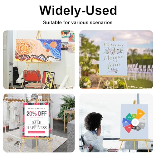 Falling in Art 65" A-Frame Tripod Easel Stand, Wooden Display Easel with Adjustable Canvas Holder, Floor Easel for Wedding Signs, Posters, Paintings, Artwork(Gold) 1 Pack - color: Gold-1 Pack