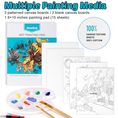 koseibal Acrylic Paint Set for Kids, Art Painting Supplies Kit with 18 Paints, 5 Canvas Panels, 8 Brushes, Table Easel, Etc, Premium Paint Set for Students, Artists and Beginner - color: 18 acrylic paints