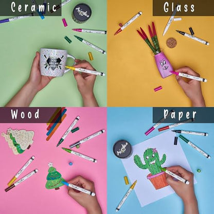 Acrylic Paint Markers Set – 12 Acrylic Paint Pens for Fabric, Metal, Rock Painting & Ceramic – Art Supplies for Adults & Kids - size: Fine Tip (Pack of 12)