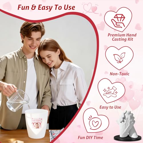 Hand Casting Kit for Couples with Base & Paints, Practice Kit, Hand Mold Kit Couples Perfect for Anniversary, Birthday, Romantic Date Night DIY, Unique Gifts for Boyfriend and Girlfriend