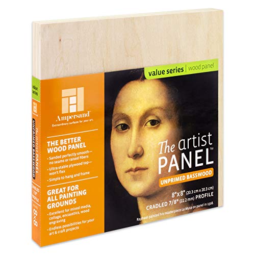 Ampersand Artist Panel Unprimed Basswood, 7/8 Inch Depth, 8X8 Inch (UPWP750808) - size: 8X8, style: 7/8" Cradled