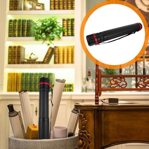 Veemoon Thickened Telescopic Drawing Tube Extendable Poster Tube Shoulder Storage Tube Black Collapsible Mailing Tube, Black, 45.2X6.5CM, Casual