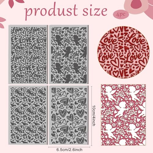 CHGCRAFT 4 Pcs Valentine's Day Polymer Clay Texture Sheet Love and Heart Cupid Mail Rubber Clay Texture Mat for Polymer Clays Making Earrings Jewelry DIY Crafts 3.9x2.6inch - style: Cupid Pattern