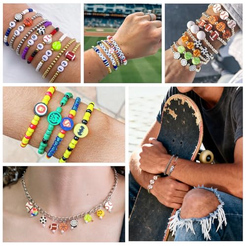 Gionlion Sports Polymer Clay Beads Bracelet Making Kit, Clay Beads with Basketball, Soccer, Baseball, and Football Designs for DIY Jewelry & Craft Projects - style: Ball