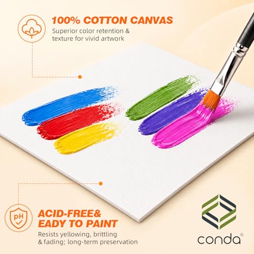 CONDA 12-Pack Mixed Size Canvas for Painting, 2 of 4x4, 4x6, 5x7, 8x10, 9x12, 11x14 Paint Canvas Boards, 100% Cotton Triple Primed Canvases Bulk, Art Supplies for Kids & Adults Oil Painting - size: 12 pack