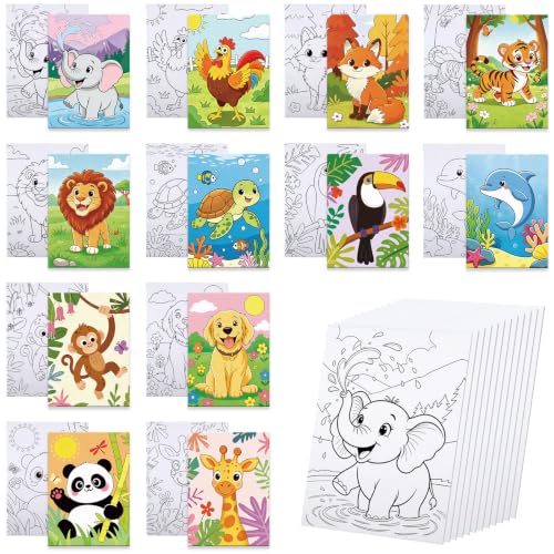 Anseal 12 Packs Pre Drawn Canvas to Paint, 5" X 7" Cute Animals Pre Printed Canvas for Painting, Pre Stretched Canvas Outline Painting Boards for Party Favor - style: Animals