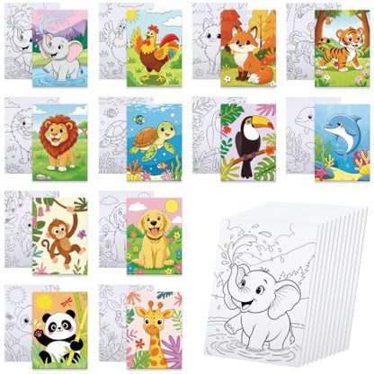 Anseal 12 Packs Pre Drawn Canvas to Paint, 5" X 7" Cute Animals Pre Printed Canvas for Painting, Pre Stretched Canvas Outline Painting Boards for Party Favor - style: Animals