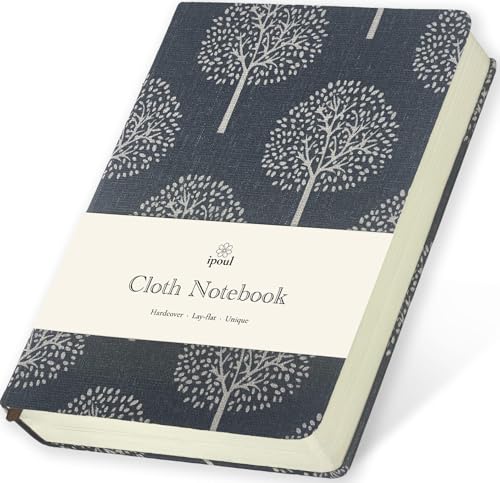 Linen Notebook, Hardcover Cloth Journal, B6, 264 Pages, 5x7 Small Lined Notebook & Sketchbook, Lay Flat, White Tree Navy Blue Fabric, Dirt-proof, Suitable for Outdoor Sketching - color: B6-Tree Navy