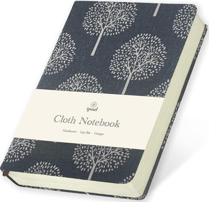 Linen Notebook, Hardcover Cloth Journal, B6, 264 Pages, 5x7 Small Lined Notebook & Sketchbook, Lay Flat, White Tree Navy Blue Fabric, Dirt-proof, Suitable for Outdoor Sketching - color: B6-Tree Navy