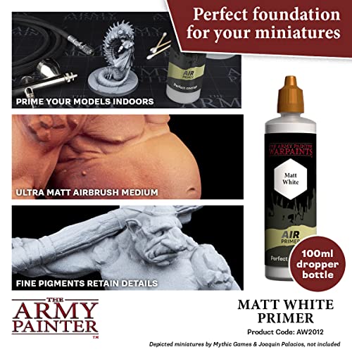 The Army Painter, Warpaints Air: Matt White Airbrush Primer, 100ml Acrylic Paint Primer for Airbrushing and Painting Wargaming Miniatures, Perfect for Dnd & Warhammer Figures