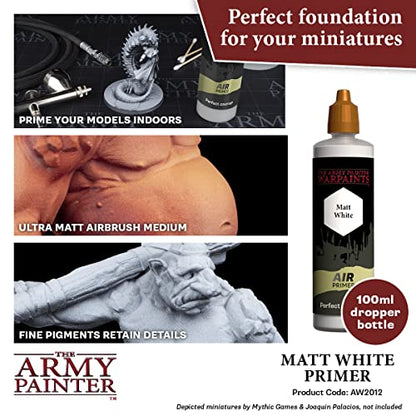 The Army Painter, Warpaints Air: Matt White Airbrush Primer, 100ml Acrylic Paint Primer for Airbrushing and Painting Wargaming Miniatures, Perfect for Dnd & Warhammer Figures