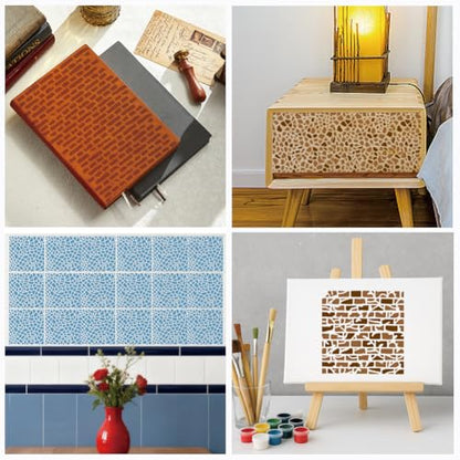 12 Sheets Mottled Brick Texture Stencils for Painting, 12 Styles Branch Cell Geometric Pattern Stencil Template Abstract Texture Stencils for Painting on Wall Wood Home Decor - style: Brick Wall Texture
