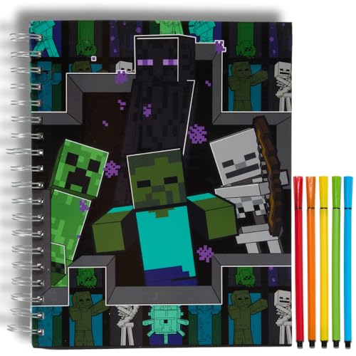 Minecraft Sketchbook for Kids with Washable Markers, 86 Blank Pages Spiral Bound, Green - color: Minecraft