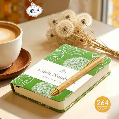 Embroidered Mini Notebook for Girl, Small Fabric Hardcover Journal, A6, 264 Pages, 4x6 Lined Notebook & unlined Sketchbook, Cute Diary, Pocket Notepad Kids Journal, Green Leaf. - color: A6-Leaf Green