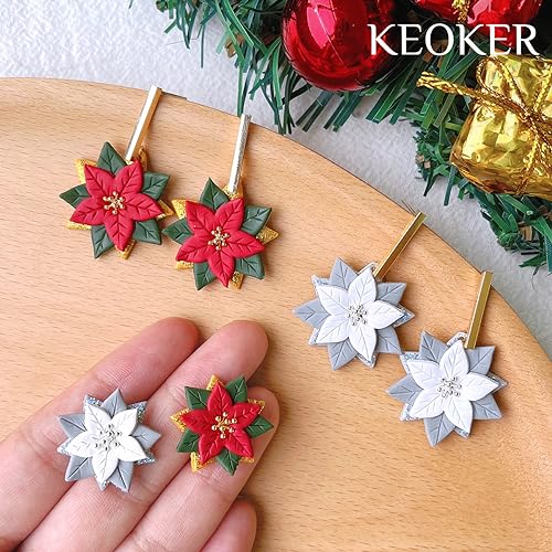 KEOKER Christmas Clay Cutters, Winter Polymer Clay Cutters for Earrings Making, 10 Shapes Holiday Clay Earrings Cutters, Poinsettia Clay Cutters, Grinch Clay Cutter (Earring Clay cutter2) - color: earring clay cutter2