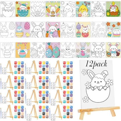 Zhanmai 72 Pcs 12 Sets Sip and Paint Kit Pre Drawn Canvas for Painting 8" x 10" Paint Party Canvas Painting Pre Printed Canvases for Party Favor DIY Virtual Adult's Date Night(Bunny Eggs) - style: Bunny Eggs