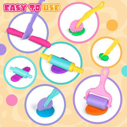 Dough Tools Set, 34 Pcs Dough and Clay Accessories with Stamp, Cutters, Dino Maker, Animals Molds, Rolling Pins, Modeling Clay Play Tools Kit for Boys Girls