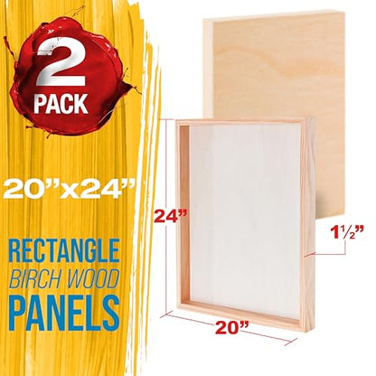 U.S. Art Supply 20" x 24" Unfinished Cradled Wood Panels for Painting, Gallery 1-1/2" Deep (2 Pack) - Artist Depth Wooden Wall Canvases - Mixed-Media Craft, Acrylic, Oil, Encaustic, Paint Pouring - size: 20" x 24"