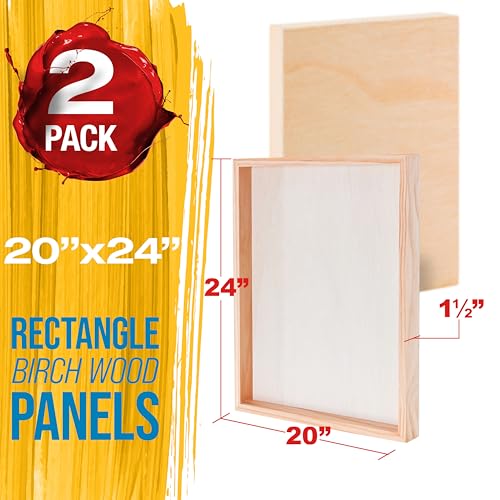 U.S. Art Supply 20" x 24" Unfinished Cradled Wood Panels for Painting, Gallery 1-1/2" Deep (2 Pack) - Artist Depth Wooden Wall Canvases - Mixed-Media Craft, Acrylic, Oil, Encaustic, Paint Pouring - size: 20" x 24"