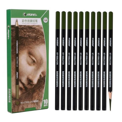 Marie's Professional Charcoal Drawing Set - Premium Artist Sketching Pencils for Portraits & Fine Art - Ideal for Professional Artists & Studio Creation(Olive Green) - style: Olive Green (10pcs)
