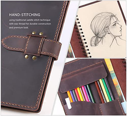 Robrasim Handmade Leather Sketchbook Cover, Leather Artist Sketch Pad Cover for 5.5" x 8.5" Sketchbook, Drawing Book and Pencil Case, Journal Notebook Portfolio, Artis Gifts-Coffee - color: Coffee