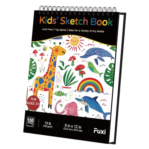 Sketch Book for Kids, 9" x 12" Kid Sketchbook, 100 Sheets (73lb/120gsm) Thick Drawing Paper for Kids, Spiral Sketch Pad for Kid, Easter Basket Stuffers. - color: Satind Black, size: 9" x 12" (Pack of 1)