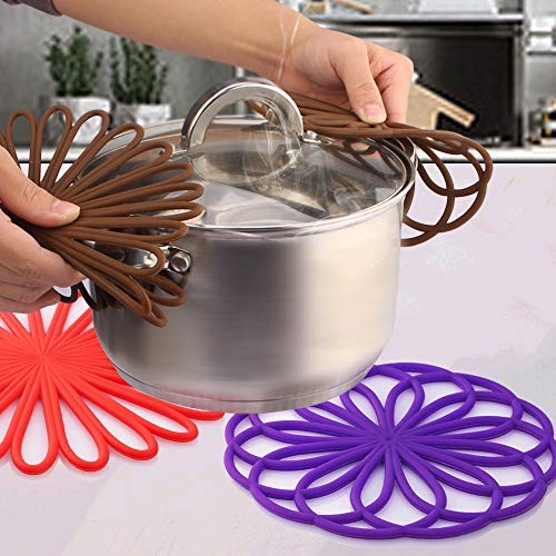 ME.FAN Silicone Trivet Mat - Kitchen Hot Pads for Pots & Dish - Insulated Teapot Trivet - Flexible, Durable, Non-Slip Large Coasters 3 Set Deep Purple - color: 3set-dark Purple