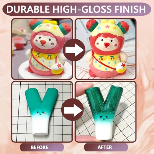 240ml High Glossy Air Dry Clay Glaze, Air Dry Clay Varnish, Clay Sculpture Sealant for Ceramics, Oil Painting, Wood, Air Dry Clay Pottery Waterproof Scratch Resistant Varnish for Clay (60ML X 4Pack) - style: varnish 120x 2Pack