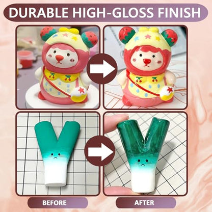 240ml High Glossy Air Dry Clay Glaze, Air Dry Clay Varnish, Clay Sculpture Sealant for Ceramics, Oil Painting, Wood, Air Dry Clay Pottery Waterproof Scratch Resistant Varnish for Clay (60ML X 4Pack) - style: varnish 120x 2Pack