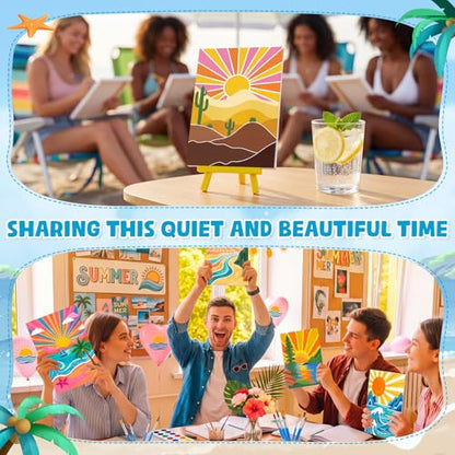 Blosssound 10 Set Pre Printed Sunrise Canvas Pre Drawn Canvas Painting with Easel Kits 5" x 7" Outline Painting Panels for Beginners, DIY Craft Project, Party Favor, Home Decors - style: Sunrise