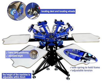 TECHTONGDA 6 Color 6 Station Screen Printing Press Kit with Flash Dryer UV Exposure Unit Washout Tank Squeegee Mesh Frame Accessories