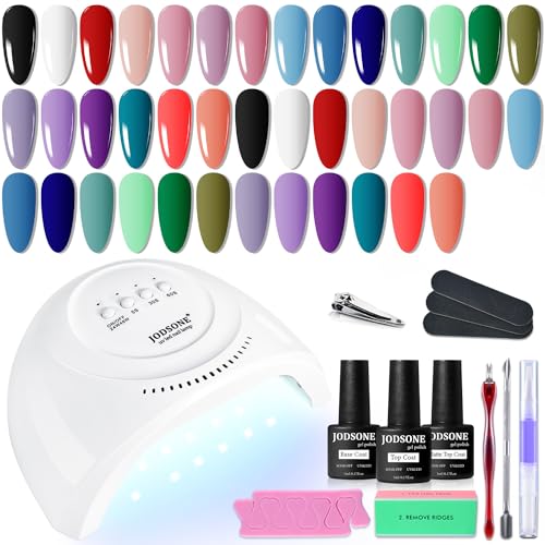 JODSONE 20 Colors Gel Nail Polish Kit with U V Light Base Top Matte Coat High Shine Vibrant Nail Gel Equipped with Manicure Tools - color: 20KIT-SUN1G-01A