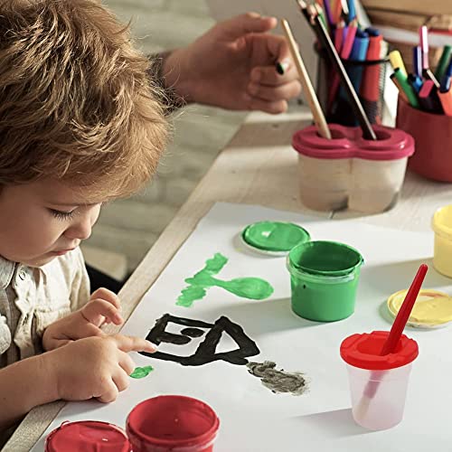 10 Piece Paint Brushes with Plastic Handles and 10 Piece Wash Cup with Colored Lids Preschool Art Supplies for Kids Art Class