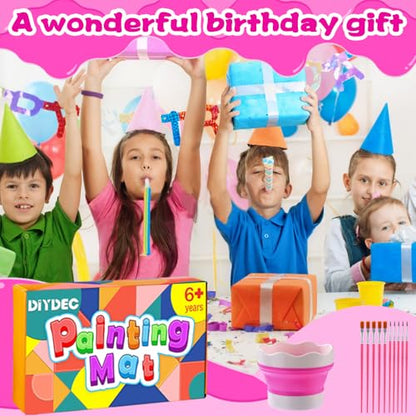 DIYDEC Silicone Painting Mat for Kids 20X16 Inch Large Art Mat with Detachable Cup &10 Painting Brushes Craft Sheets for Boy Girl Birthday Gift DIY Accessories (Rose Red) - color: Rose Red