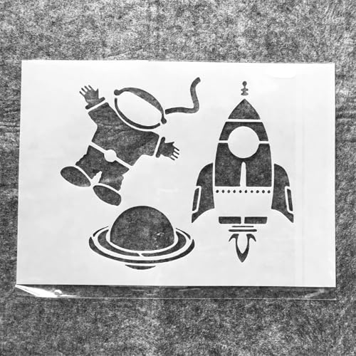 TIAMECH A4 Reusable Astronaut Stencil for Painting | Rocket Planet Layering Template, DIY Wall Art, Wood Furniture, Scrapbook & Crafts (8.3x11.7inch) - style: Astronaut Rocket Planet