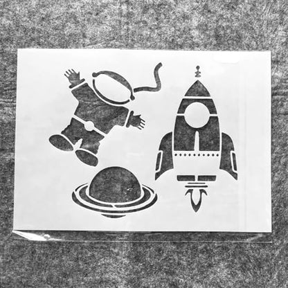 TIAMECH A4 Reusable Astronaut Stencil for Painting | Rocket Planet Layering Template, DIY Wall Art, Wood Furniture, Scrapbook & Crafts (8.3x11.7inch) - style: Astronaut Rocket Planet