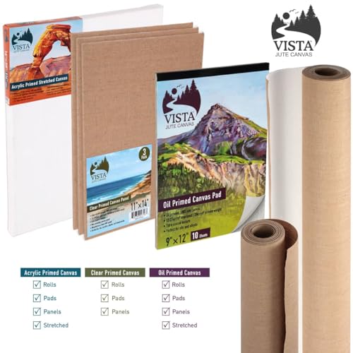 Vista Jute Oil-Primed Canvas Panels - 8"x10", 3 Pack - Blank Canvas for Traditional Oils, Eco Friendly, 100% Jute, Triple Primed, Extra Coarse Texture, Ideal for Dry Brush and Impasto Techniques - size: 8"x10"
