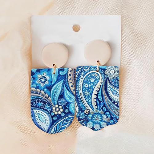 6 Pcs Transfer Paper for Polymer Clay, Blue Dots Fragment Hearts Paisley Print Pattern Clay Transfer Sheets, Water Soluble Polymer Clay Transfer Sheets Paper for DIY Jewelry Earrings Making 5.8"X3.9"