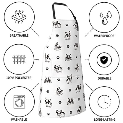 Puppy Dogs Waterproof Adjustable Bib Apron with 2 Pockets, Cooking Gardening Grilling Kitchen Chef Apron for Women - color: French Bulldog Paw
