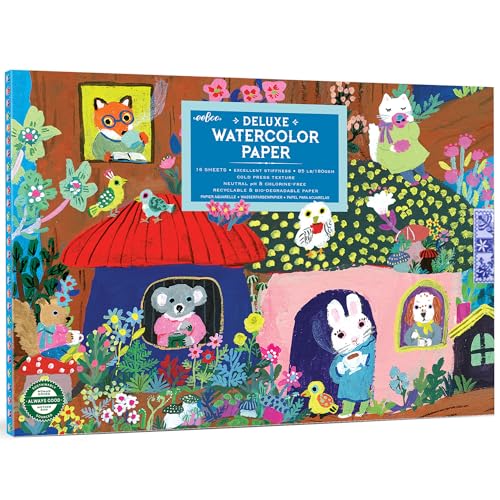 eeBoo: Yumi’s Mushrooms Deluxe Watercolor Pad – 16 Sheets, 180GSM/85LB Paper, Natural pH & Chlorine-Free, Painting Art Supplies, Kids Ages 3+ - style: Yumi's Mushrooms