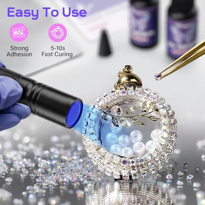 HeyClear UV Resin Kit with Light -Fast Curing, Bonding in Seconds 30g UV Glue Adhesive with Flashlight for Plastic&Glass Repair, DIY Craft Decor - size: 30g