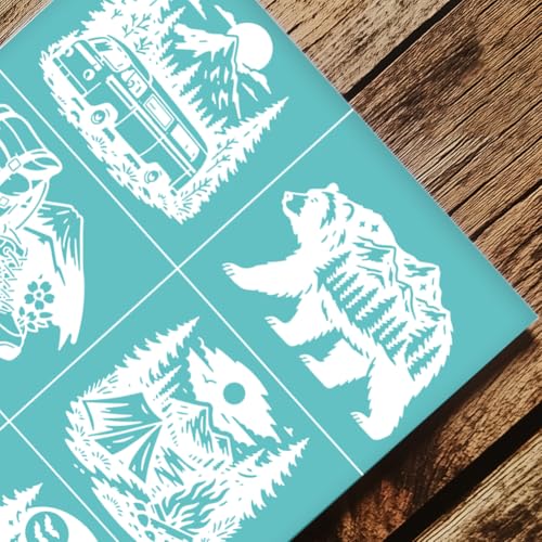 2 Sheets Outdoor Camping Silk Screen Stencil, Shoes Bag Car Bear Forest Reusable Mesh Stencil Self-Adhesive Silk Screen Printing for Wall Border Wood Fabric Home Craft Decor - style: Outdoor Camping