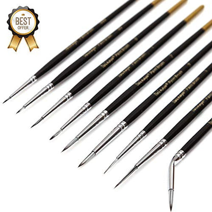 Fine Detail Paint Brush Set - 9 Pieces Miniature Brushes for Watercolor, Acrylic Painting, Airplane Kits, Face, Nail, Scale Model Painting, Line Drawing