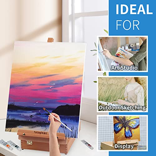 Falling in Art Wooden Tabletop Easel, Beech Wood Sketchbox Desktop Easel for Painting, Portable Art Drawing Easel for Beginners and Professionals - style: Tabletop Easel