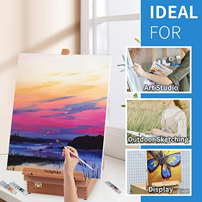 Falling in Art Wooden Tabletop Easel, Beech Wood Sketchbox Desktop Easel for Painting, Portable Art Drawing Easel for Beginners and Professionals - style: Tabletop Easel
