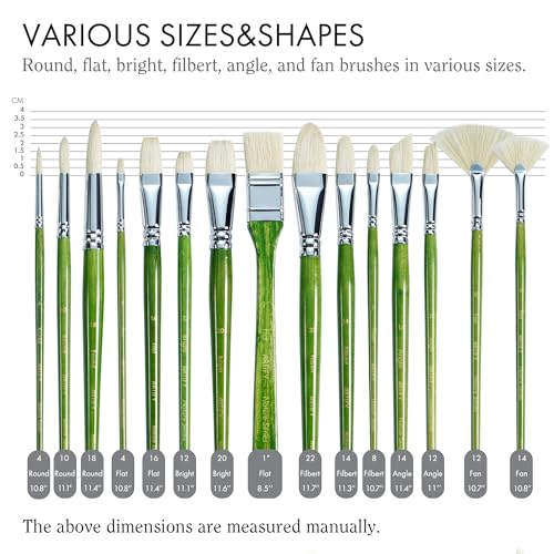 ARTIFY 15-Piece Professional Oil Paint Brush Set - Natural Hog Bristle, No-Shedding, Handcrafted by Masters for Oil/Acrylic/Gouache/Watercolor Painting (Includes Carrying Case) - color: Wood Green